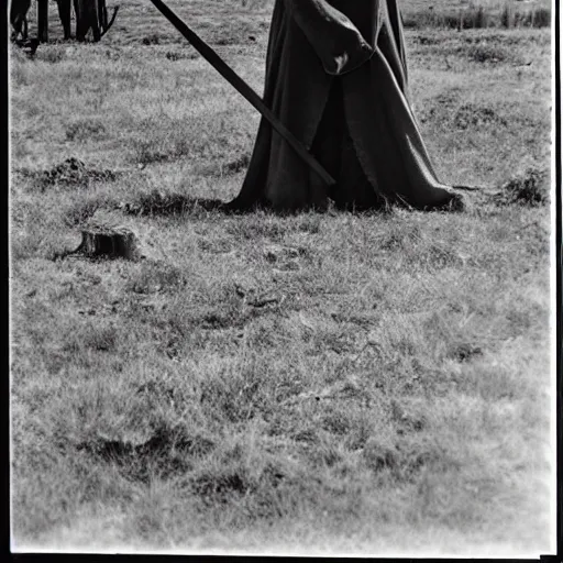 Prompt: scary unproportionally tall disfigured ghost creature in the middle of an old medieval battlefield, 35mm picture