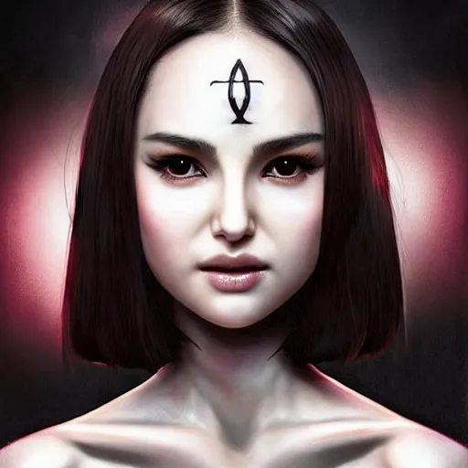 Image similar to a beautiful young japanese natalie portman alluring model in crop top, wearing a demonic latex mask that looks like an attractive succubus by guweiz and wlop and ilya kuvshinov and artgerm symmetrical eyes, aesthetic, gorgeous, stunning, attractive, artstation, deviantart, pinterest, digital art