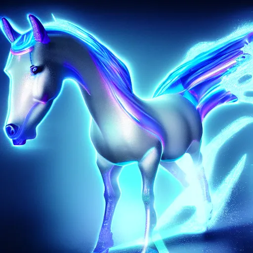 Image similar to cyber horse in the spirit realm, ice, cosmic, octane render, digital painting, award winning photograph