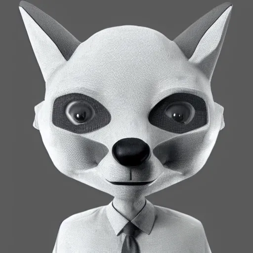 Image similar to a humanoid fox with a face inspired by mr. bean