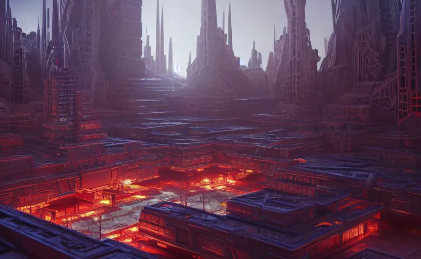 Image similar to inside a futuristic aztec city, highly detailed, 8 k, hdr, award - winning, octane render, trending on artstation, volumetric lighting