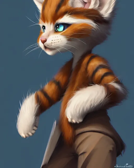 Image similar to character concept art of a young male anthropomorphic furry cat | | cute - fine - face, pretty face, key visual, realistic shaded perfect face, fine details by stanley artgerm lau, wlop, rossdraws, james jean, andrei riabovitchev, marc simonetti, and sakimichan, trending on artstation