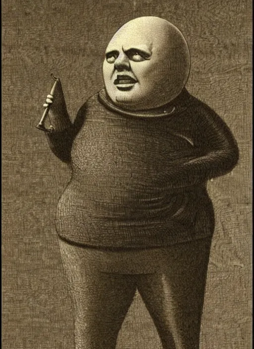 Image similar to 1 8 0 0 s style full body detailed photograph of silly humpty dumpty jack black, realistic, hieronymus bosch