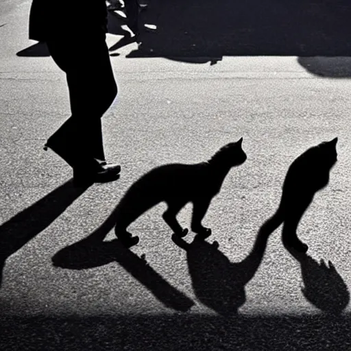 Prompt: cats crossing the street but only their shadows are visible