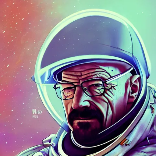 Image similar to Walter white from breaking bad, wearing an astronaut suit in space, dynamic lighting, photorealistic concept art, stunning visuals, creative, cinematic, ultra detailed, trending on art station, detailed