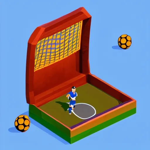 Image similar to soccer lootbox in the style of peter tarka, 3 d, isometric, game, octane, game, artstation