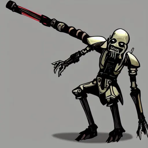 Prompt: General Grievous!!!, on cruches, with 4 lightsabers in his hands,