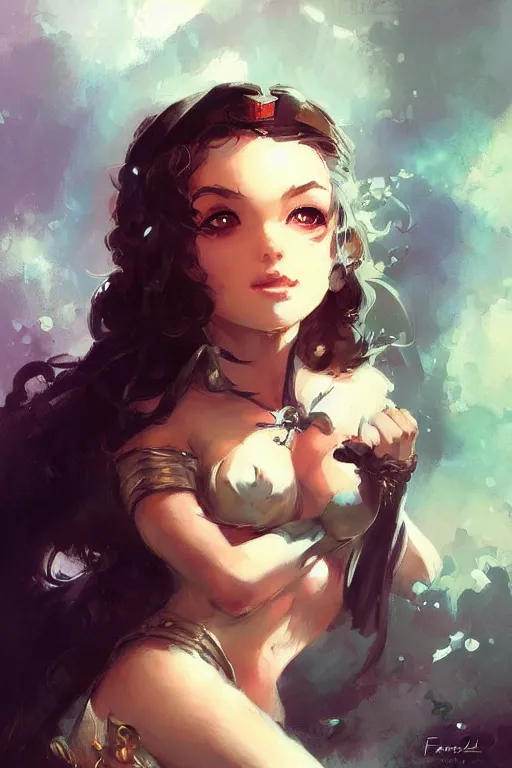 Prompt: a portrait of a cute fantasy girl by Frank Frazetta, WLOP and ross tran