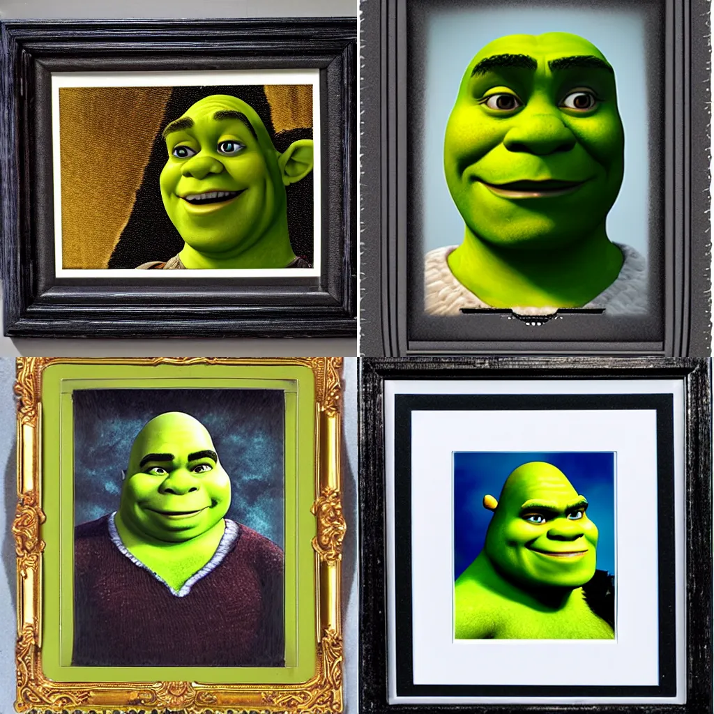 Prompt: Shrek portrait, award winning photo, polaroid