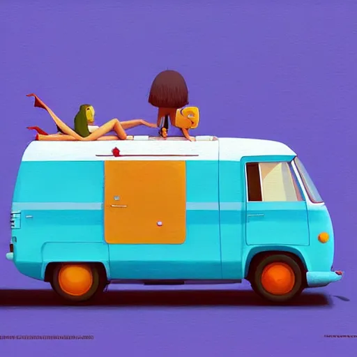 Image similar to goro fujita ilustration a nice hippie van, painting by goro fujita, sharp focus, highly detailed, artstation