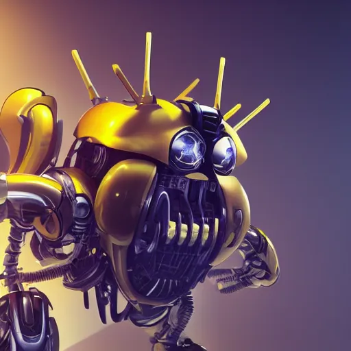 Image similar to mechanical bumble bee cyborg parts ultra detailed, concept art, octane render, volumetric lighting, in style of Beeple