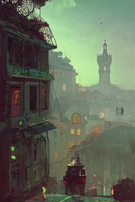 Image similar to The City of Lisbon by Beeple, grimshaw, thomas cole, ismail inceoglu, winslow homer, greg rutkowski, gerald brom, marc simonetti, simon stalenhag, anton fadeev, donglu yu