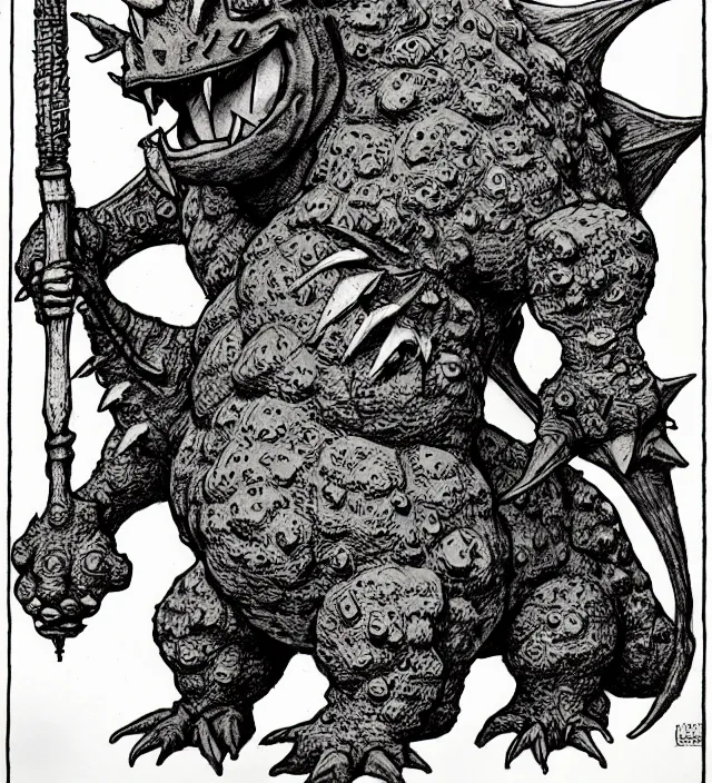 Image similar to ivysaur as a d & d monster, full body, pen - and - ink illustration, etching, by russ nicholson, david a trampier, larry elmore, 1 9 8 1, hq scan, intricate details, stylized border