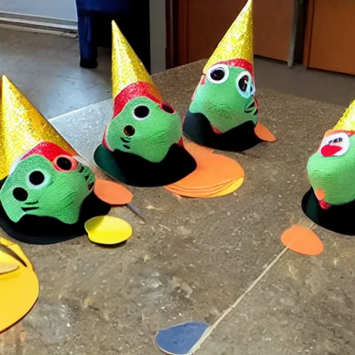 Prompt: party hats on turtles