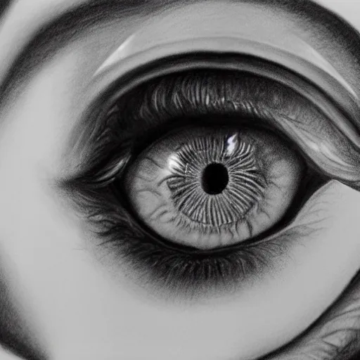 Image similar to ultra detailed ultra realistic pencil drawing of a human eye looking in a mirror