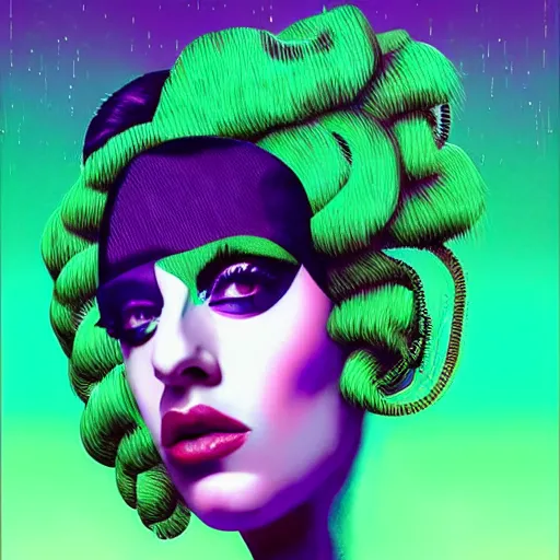 Image similar to vaporwave lady gaga art deco portrait, an ultrafine detailed painting by rafal olbinski, thomas cole, behance contest winner, pop surrealism, detailed painting, very detailed, minimalist, skeuomorphic, airbrush art