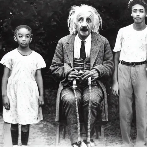 Prompt: albert einstein in a family photo with lil pump 4k