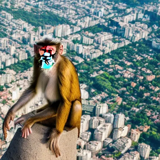 Image similar to high quality portrait of a monkey in front of Christ The Redeemer, studio photograph, photograph, realistic photo, 8k photo, 4k photo, stock photo, high resolution, cinematic shot, high detail