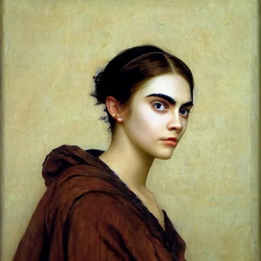 Image similar to a portrait painting of Cara Delevingne without makeup, she has thin eyebrows by Edmund blair leighton