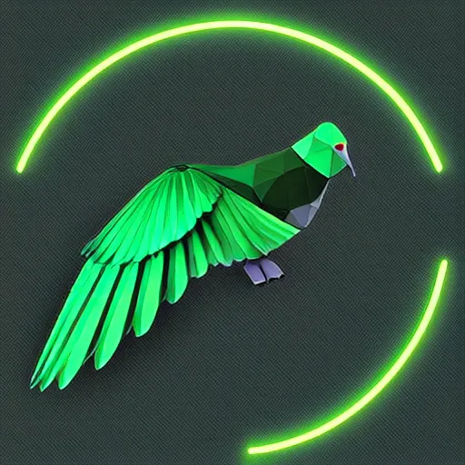 Prompt: a green dove, black background, isometric, vector, low poly, cgsociety, volumetric lighting, digital art