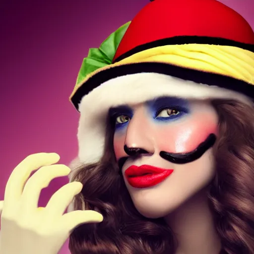 Prompt: the hamburglar as a beautiful woman, photo realistic, 8 k,