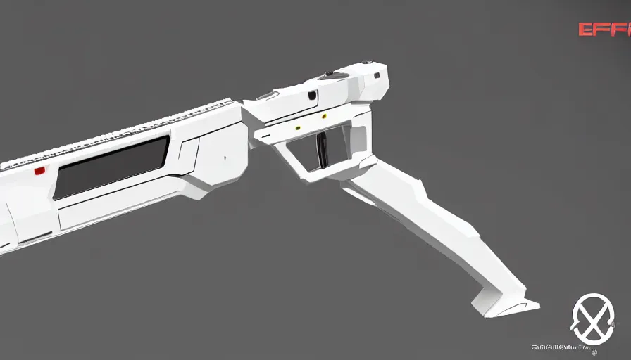 Prompt: extremely detailed realistic side view of a sci fi bullpup laser rifle, detailed trigger, chemically propelled, battery powered, smooth streamline, battery and wires, railgun, chemrail, gauss, elegant sleek smooth body, white paint, smooth utopian design, ultra high quality, minimalist, octane, cod, destiny, warframe, terminator