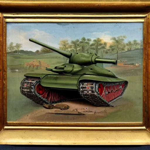 Prompt: A 17th century painting of a T-34-85 tank