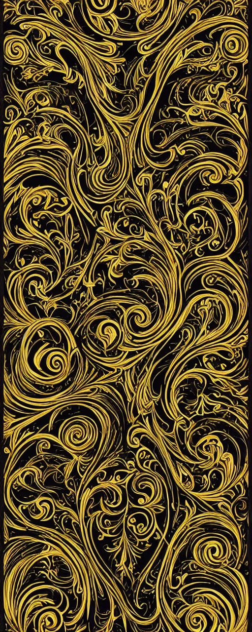 Prompt: decorative border, art nouveau gilded swirls and spirals, perfect symmetry, black background, trending on cgsociety