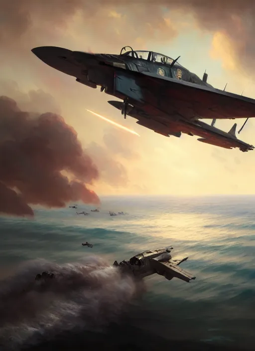 Prompt: An attack plane falling from the sky into the ocean, Battlefield 1, extremely detailed digital painting, in the style of Fenghua Zhong and Ruan Jia and jeremy lipking and Peter Mohrbacher, mystical colors, rim light, beautiful Lighting, 8k, stunning scene, raytracing, octane, trending on artstation