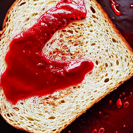 Prompt: hyper realistic photo of toast, blood oozing down the side