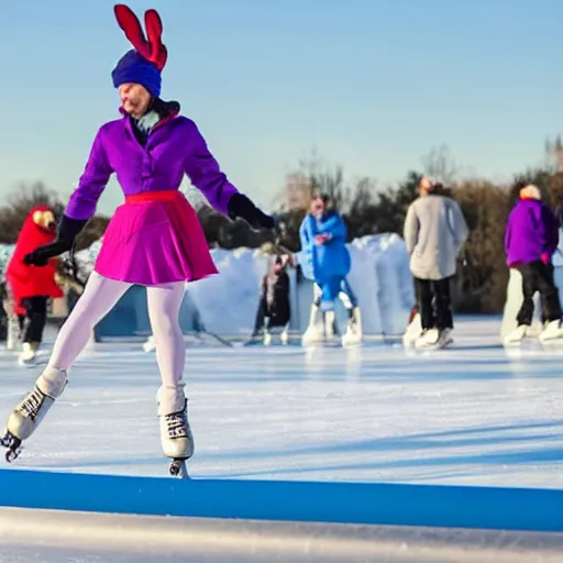 Prompt: looney tunes ice skating in heat