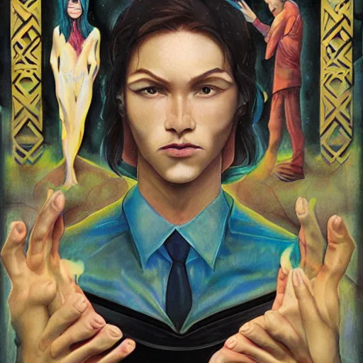 Prompt: a powerful psychic man emitting psychic powers, by tran nguyen,