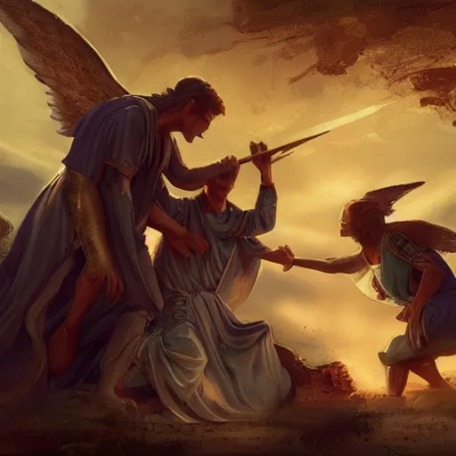 Image similar to angels protecting a praying man, by Quentin Mabille, Trending on artstation, deviantart