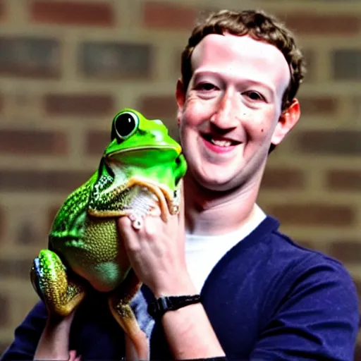 Image similar to mark zuckerberg holding a frog