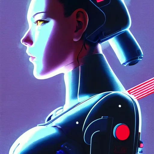 Image similar to side portrait scifi cyborg girl with robotic parts and spacesuit | | head only in center of image, audrey plaza, fine detail!! anime!! realistic shaded lighting!! poster by ilya kuvshinov katsuhiro otomo ghost - in - the - shell, magali villeneuve, artgerm, jeremy lipkin and michael garmash and rob rey