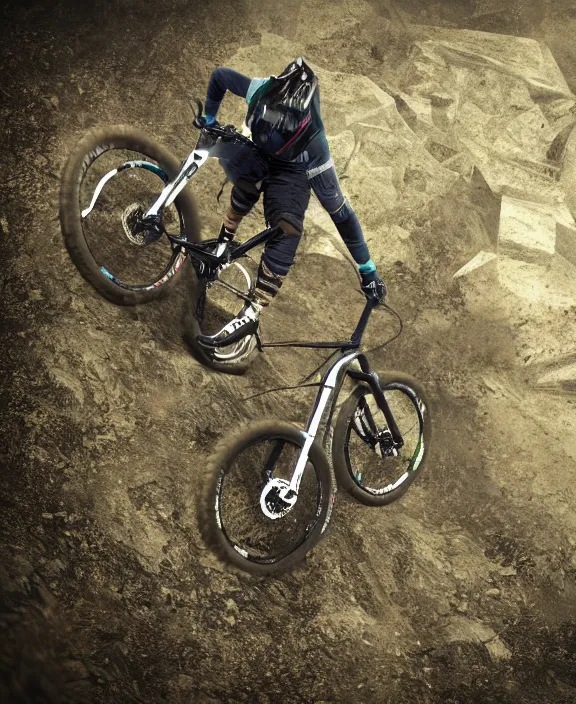 Image similar to a clear photo of a modern downhill mountain bike, 4k resolution, detailed, trending on artstation