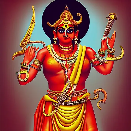 Image similar to digital art modern urban fantasy - full-body standing character concept of a hindi bard worshipping a statue of Kali