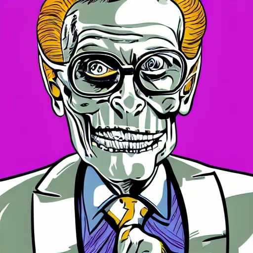 Image similar to larry - king dressed like skeletor comic - book drawing from mad - magazine pen and ink with full - color artwork, vector svg