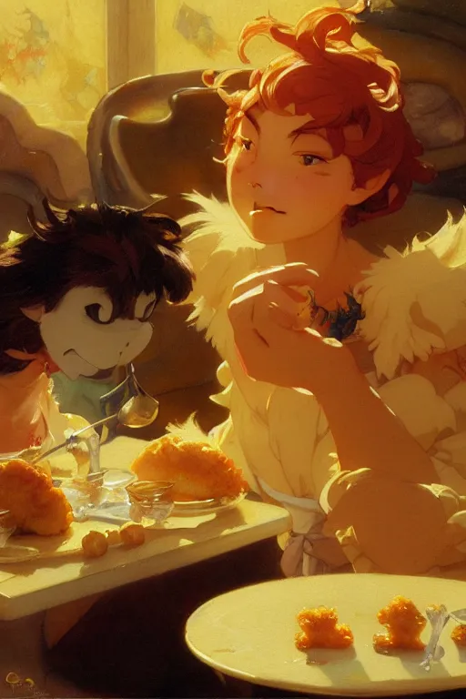 Image similar to nugget, food design, dynamic lighting, by studio ghibli, painting by gaston bussiere, craig mullins, j. c. leyendecker, tom of finland