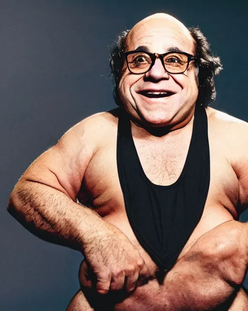 Image similar to portrait of danny devito as a professional wrestler. photographic, photography