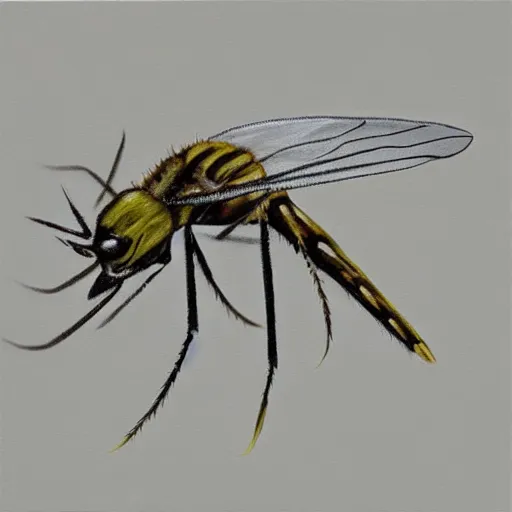 Image similar to realistic painting of mosquito trending on art station highly detailed