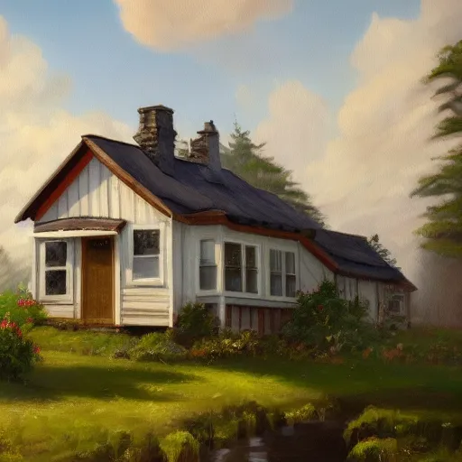 Image similar to cottage aesthetic, oil painting, pale colors, high detail, 8 k, wide angle, trending on artstation,