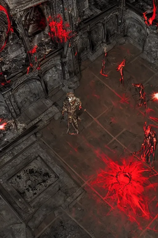 Image similar to Path of Exile, [Sirius], clear [[bronze]] face [mask], luminous red eyes, male image with [bronze] black armor, sitting on the throne, inside the ruined gothic church, black shadows, red lasers, dark red bloody fog, black-grey smoky tornadoes fly around, [[blood]], Anachronism, painting, dark fantasy, steampunk, 4k, perfect quality,