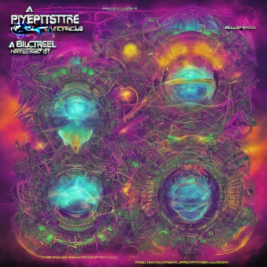 Image similar to a hightech psytrance album cover design withot texts by rusty psyfly for blackout records