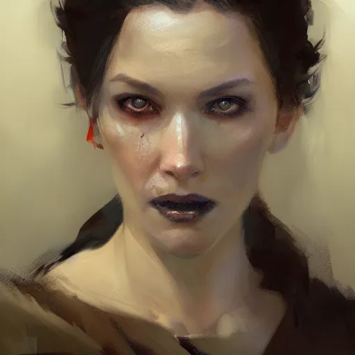 Prompt: a woman with a sinister face, portrait by Greg Rutkowski, craig mullins and Gaston Bussiere