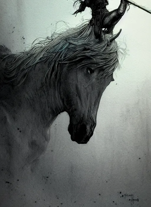 Image similar to portrait, A suicidal unicorn, watercolor, dramatic lighting, cinematic, establishing shot, extremely high detail, foto realistic, cinematic lighting, pen and ink, intricate line drawings, by Yoshitaka Amano, Ruan Jia, Kentaro Miura, Artgerm, post processed, concept art, artstation, matte painting, style by eddie mendoza, raphael lacoste, alex ross