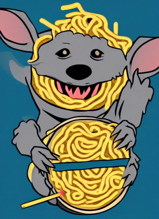 Image similar to An anthropomorphic blue hyena holding a block of ramen