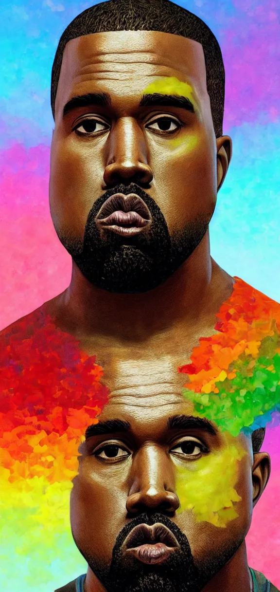 Image similar to photo of 8k ultra realistic Kanye’s mouth filled with multi color crayons, clear sky, full of colour, cinematic lighting, battered, trending on artstation, 4k, hyperrealistic, focused, extreme details,unreal engine 5, cinematic, masterpiece, art by John Berkey