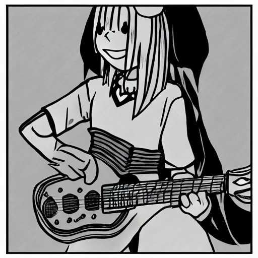 Prompt: Manga sketch of Toriel from Undertale shredding guitar