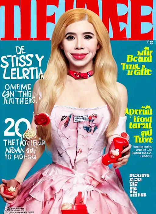 Prompt: Belle Delphine on the cover of Times Magazine as the person of the year 2023